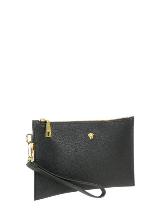 Versace Handbags - Versace Black Pebbled Leather Wristlet Clutch with Gold Medusa